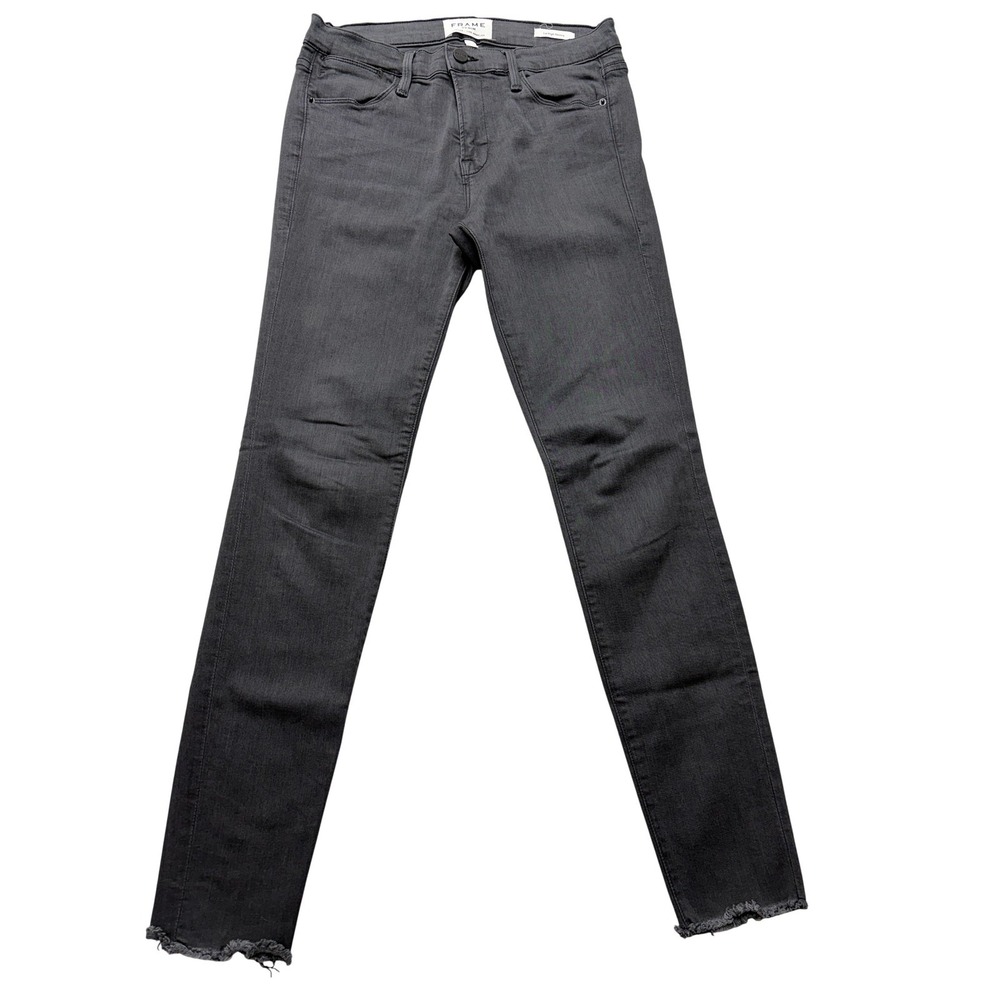 FRAME Jeans Womens 26x26 Gray Le High Skinny‎ Charcoal Wash Raw Hem Distressed